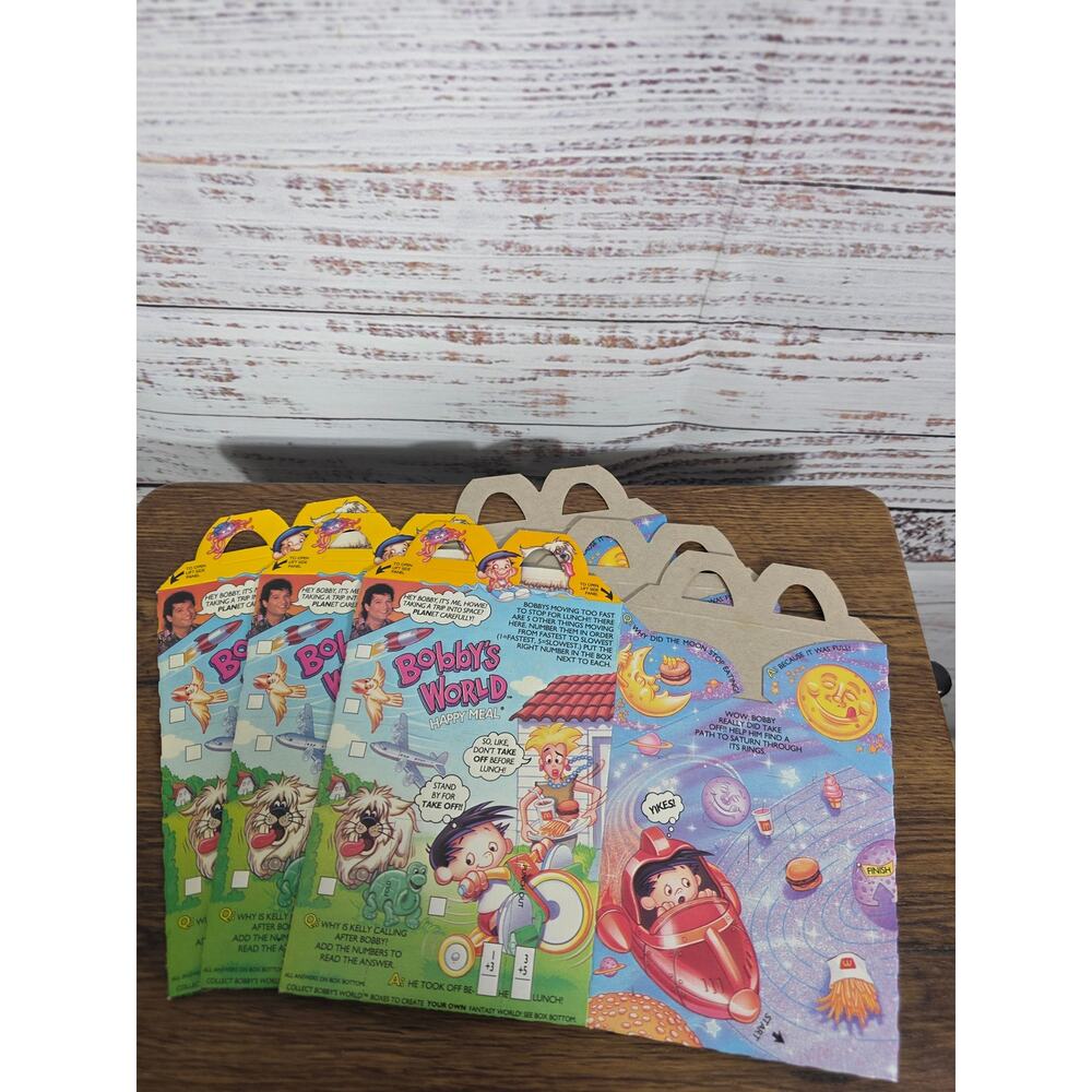 Vintage 1990s McDonald's Bobby's World Happy Meal Boxes Lot Cartoon 3 Total